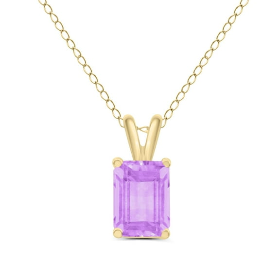 TimeLess Classics Emerald Cut Amethyst Solitaire Pendant Necklace in 14K Yellow Gold - 6x4MM