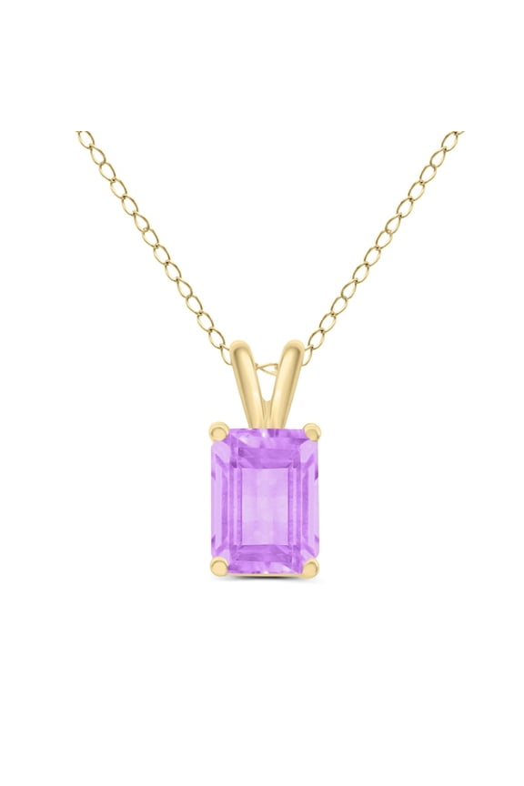 TimeLess Classics Emerald Cut Amethyst Solitaire Pendant Necklace in 14K Yellow Gold - 7x5MM