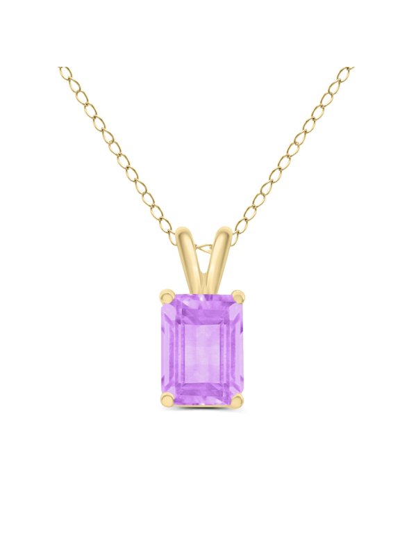 TimeLess Classics Emerald Cut Amethyst Solitaire Pendant Necklace in 14K Yellow Gold - 7x5MM
