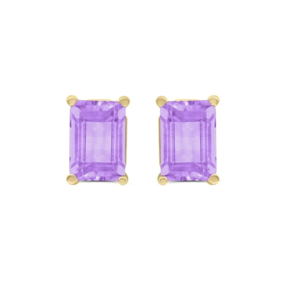 TimeLess Classics Emerald Cut Amethyst Stud Earrings in 14K Yellow Gold - 6x4MM
