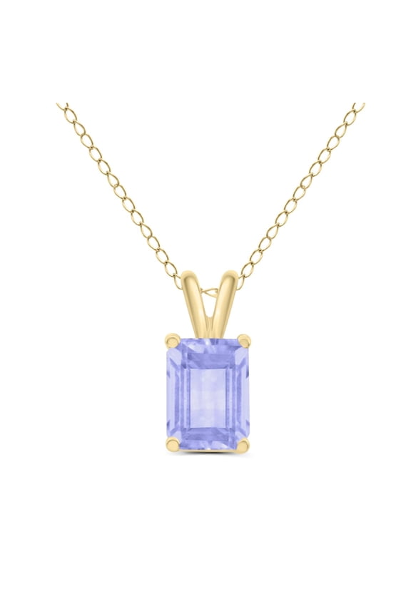 TimeLess Classics Emerald Cut Tanzanite Solitaire Pendant Necklace in 14K Yellow Gold - 6x4MM