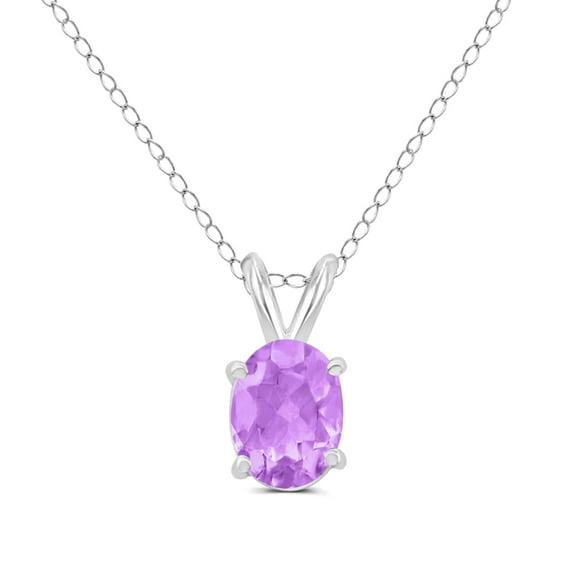 TimeLess Classics Oval Shape Amethyst Solitaire Pendant Necklace in 14K White Gold - 7x5MM