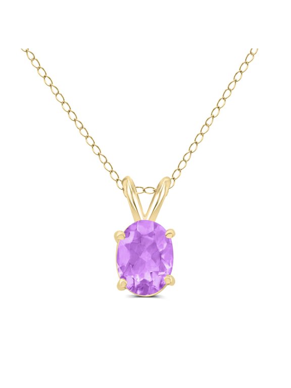 TimeLess Classics Oval Shape Amethyst Solitaire Pendant Necklace in 14K Yellow Gold - 7x5MM