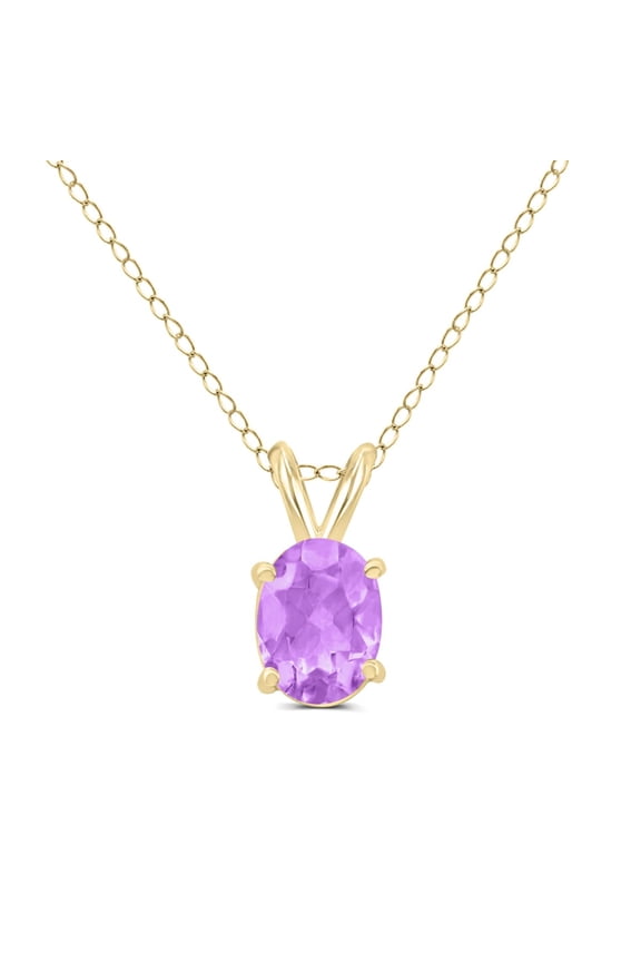 TimeLess Classics Oval Shape Amethyst Solitaire Pendant Necklace in 14K Yellow Gold - 7x5MM
