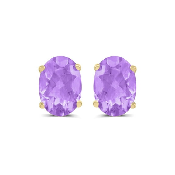 TimeLess Classics Oval Shape Amethyst Stud Earrings in 14K Yellow Gold - 7x5MM
