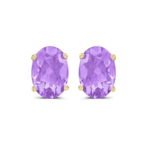 TimeLess Classics Oval Shape Amethyst Stud Earrings in 14K Yellow Gold - 8x6MM