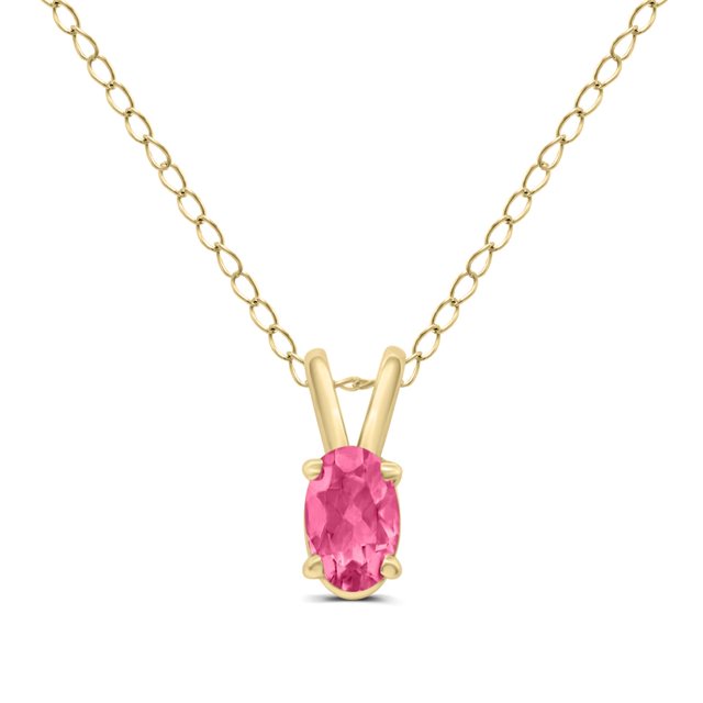 TimeLess Classics Oval Shape Ruby Solitaire Pendant Necklace in 14K Yellow Gold - 5x3MM