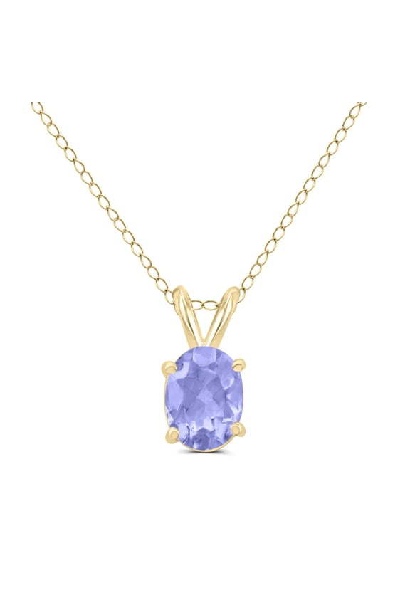 TimeLess Classics Oval Shape Tanzanite Solitaire Pendant Necklace in 14K Yellow Gold - 6x4MM