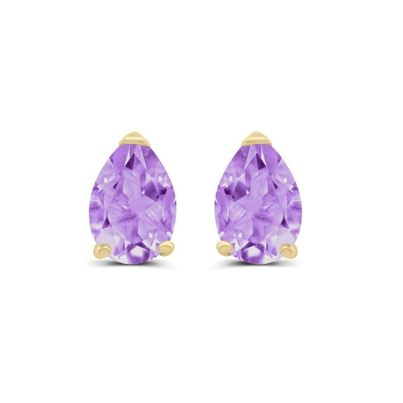 TimeLess Classics Pear Shape Amethyst Stud Earrings in 14K Yellow Gold - 6x4MM