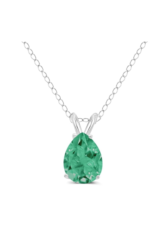 TimeLess Classics Pear Shape Emerald Solitaire Pendant Necklace in 14K White Gold - 6x4MM