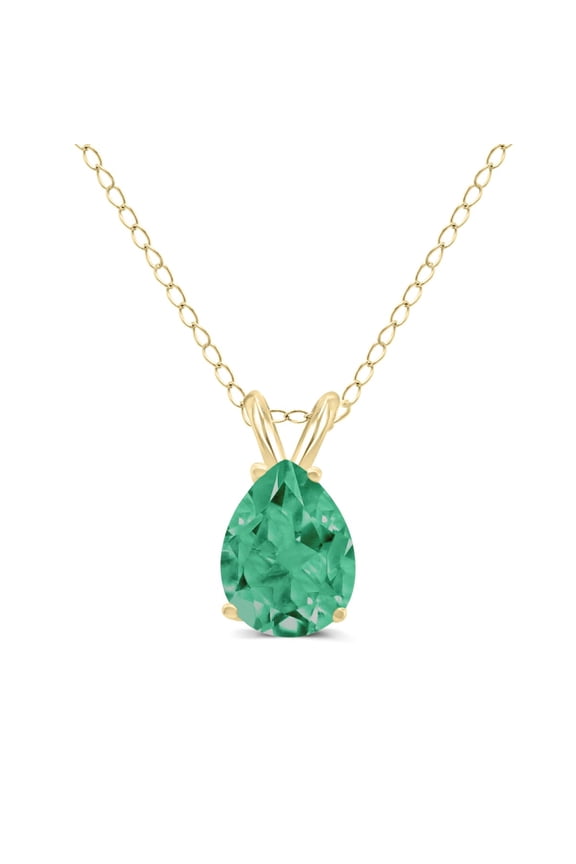 TimeLess Classics Pear Shape Emerald Solitaire Pendant Necklace in 14K Yellow Gold - 6x4MM