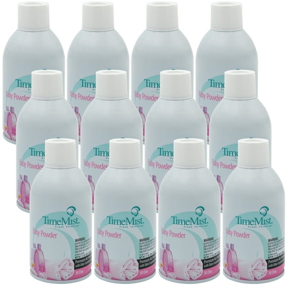 TimeMist Premium Metered Air Freshener Refills - Baby Powder - 7.1 oz (Case of 12) 1042686 - Lasts Up To 30 Days and Neutralizes Tough Unwanted Odors