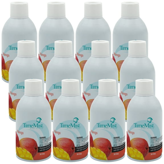 TimeMist Premium Metered Air Freshener Refills - Mango Scent - 7.1 oz (Case of 12) - 1042810 - Lasts Up To 30 Days and Neutralizes Tough Unwanted Odors