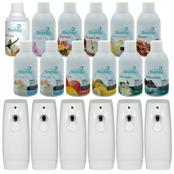 TimeMist Classic Metered Aerosol Fragrance Dispenser (Case of 6) + TimeMist Air Freshener Mixed Assortment Dispenser Refills