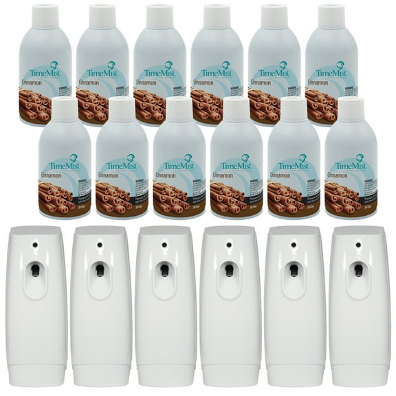 TimeMist Premium Metered Air Freshener Refills, Cinnamon (Case of 12) and TimeMist Classic Aerosol Fragrance Dispenser (Case of 6) - 1042746 - Lasts Up To 30 Days and Neutralizes Tough Odors