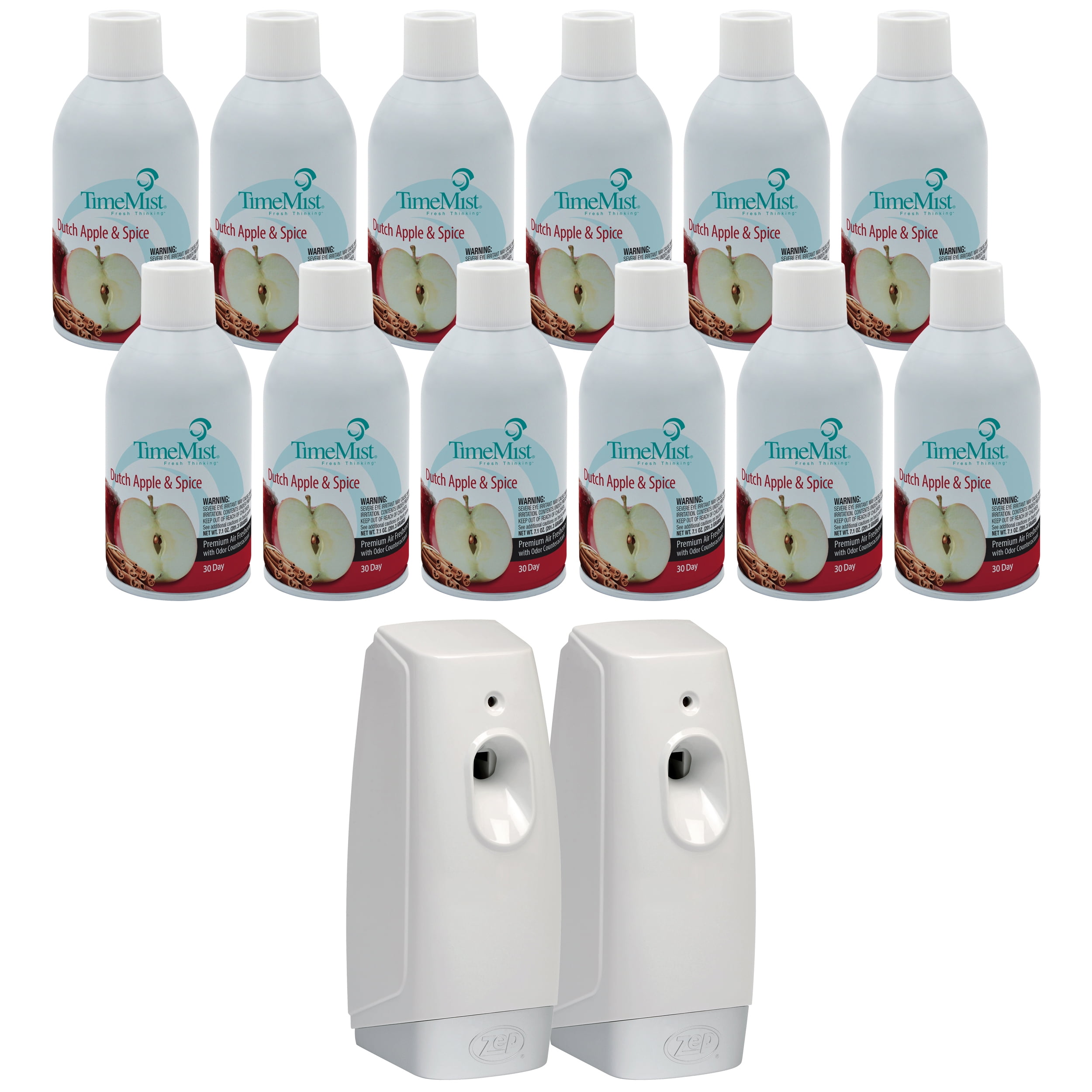 TimeMist Premium Metered Air Freshener Refills, Dutch Apple Spice and Meter Mist 3000 Ultra Dispenser - 7.1 oz (Case of 12) - 1042818 - Lasts Up To 30 Days and Neutralizes Tough Odors