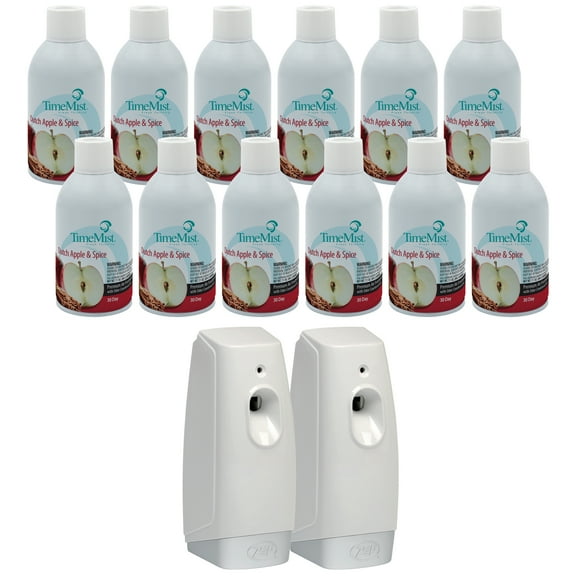 TimeMist Premium Metered Air Freshener Refills, Dutch Apple Spice and Meter Mist 3000 Ultra Dispenser - 7.1 oz (Case of 12) - 1042818 - Lasts Up To 30 Days and Neutralizes Tough Odors