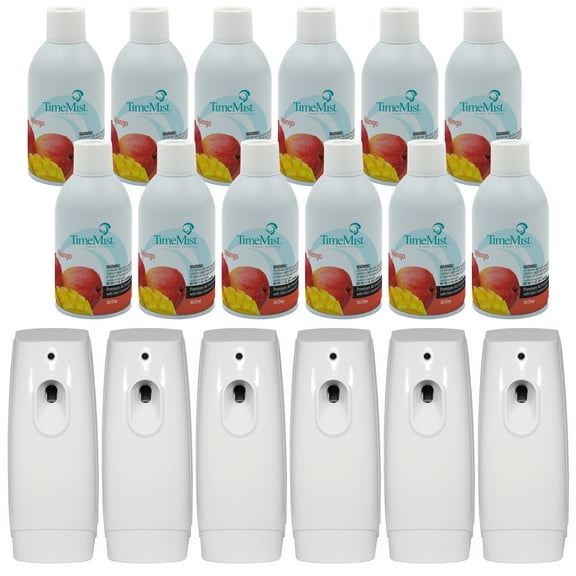 TimeMist Premium Metered Air Freshener Refills, Mango (Case of 12) with TimeMist Metered Aerosol Fragrance Dispenser (Case of 6) - 1042810 - Lasts Up To 30 Days and Neutralizes Tough Odors
