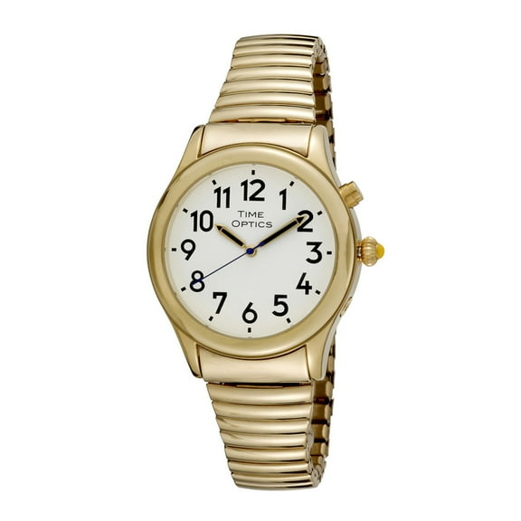 TimeOptics Men's Talking Gold-Tone Day Date Alarm Expansion Bracelet Watch, GWC020GT