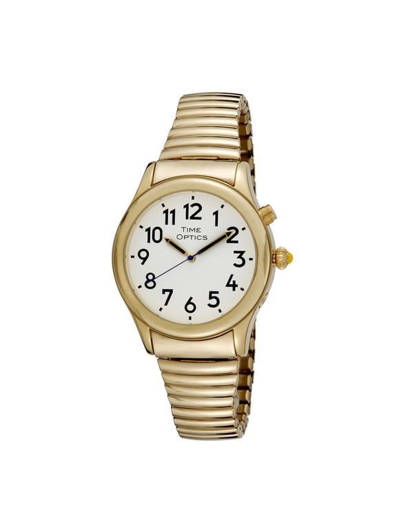 TimeOptics Men's Talking Gold-Tone Day Date Alarm Expansion Bracelet Watch, GWC020GT