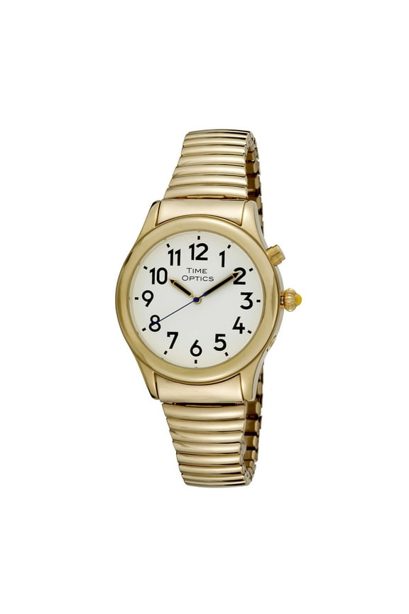 TimeOptics Men's Talking Gold-Tone Day Date Alarm Expansion Bracelet Watch, GWC020GT