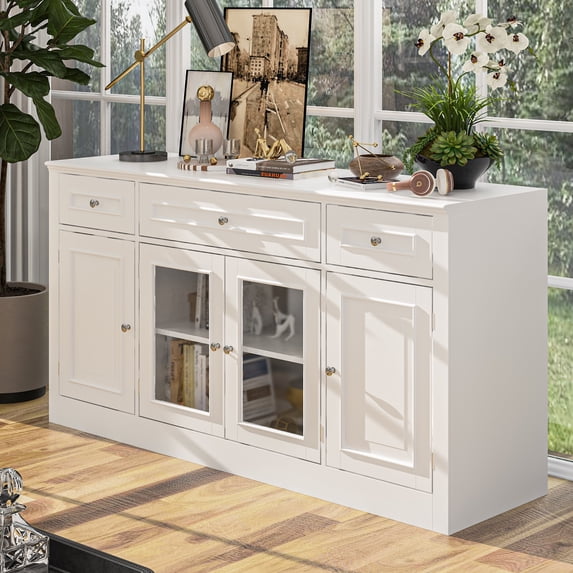 Timechee 104.3"x82.3" Complete Entertainment Wall Unit White TV Stand Display White - TV Stand Only