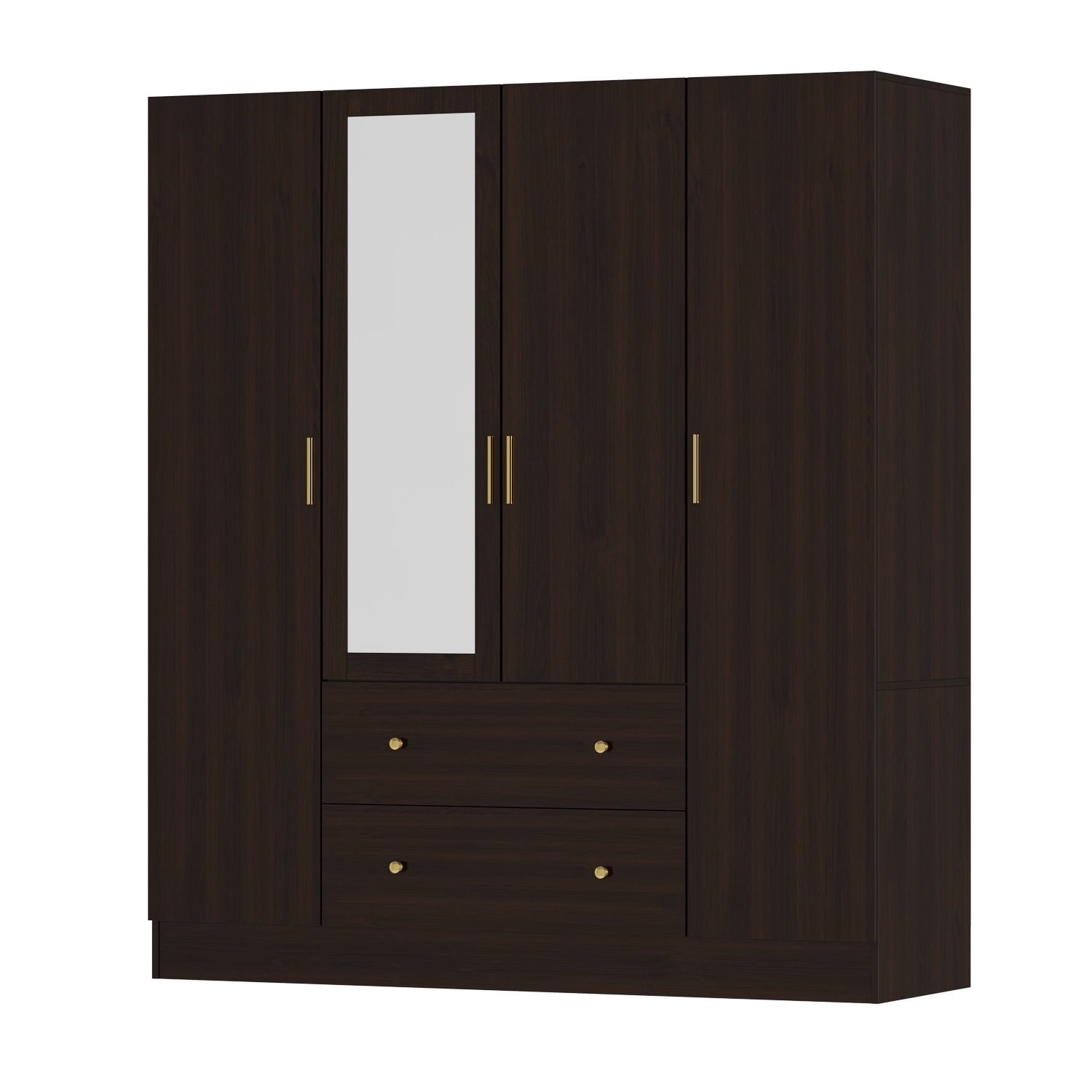 Timechee 4-Door Wardrobe Amoire Closet with Mirror, 2 Drawers and ...