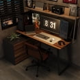 thumbnail image 1 of Timechee  Home Office Desk L-Shaped Desk with Drawers Cabinet Corner Desk Brown/Black, 1 of 5