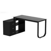 Timechee L Shaped Desk with Storage Shelf and 3 Drawers, 55" Home Office Corner Office Writing Desk Study Workstation Table, Black