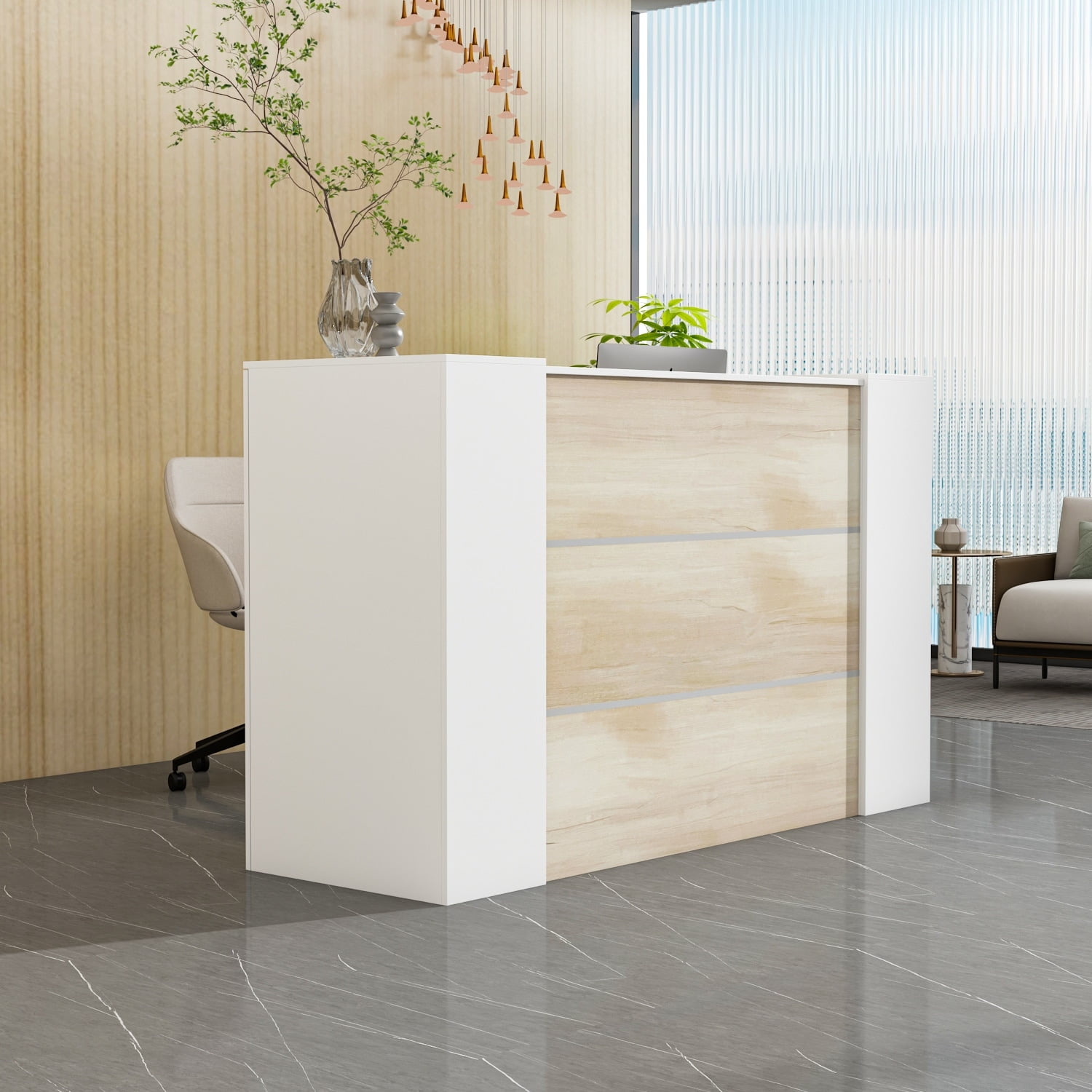 Timechee Modern Reception Desk Counter with 6Tier Adjustable Shelf