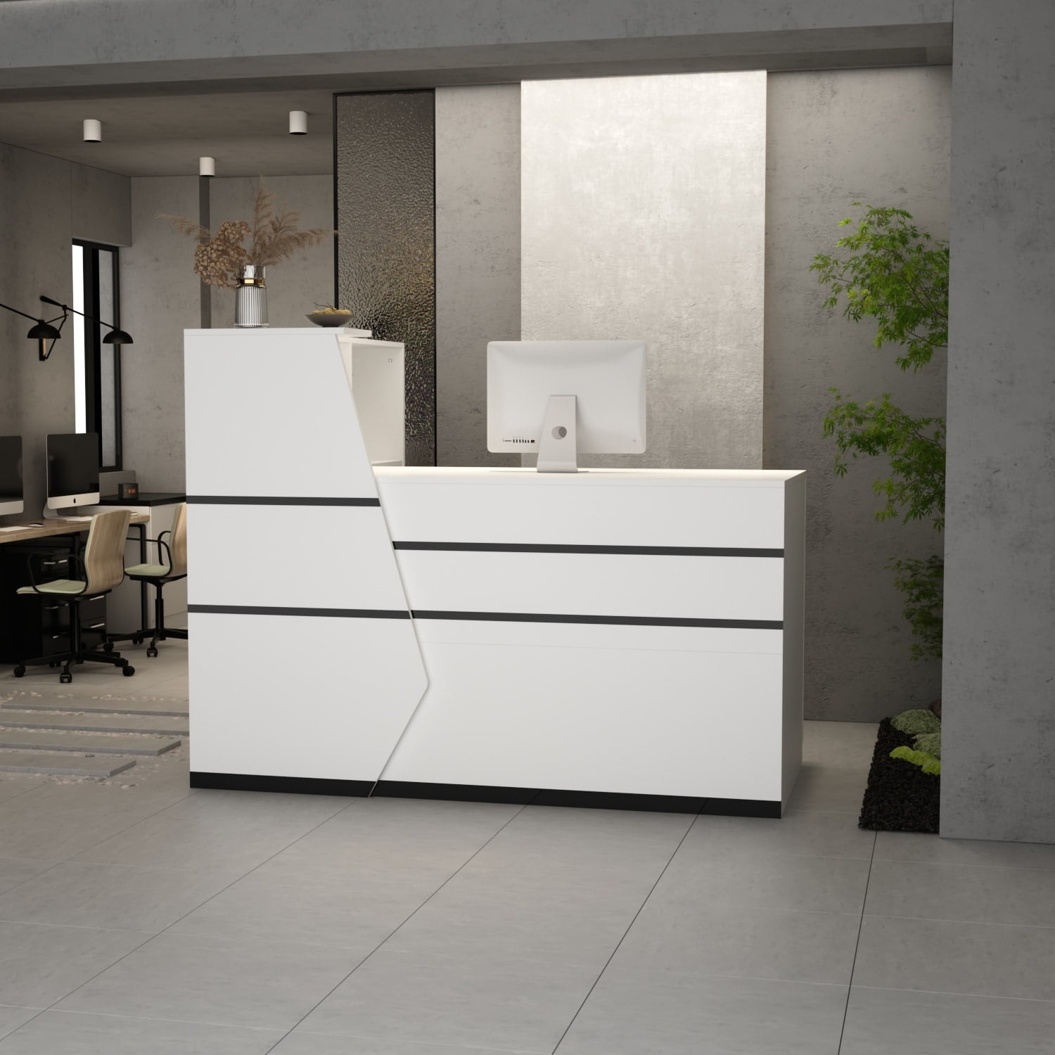 Timechee Reception Desk L-Shaped Counter w/ Lockable Storage, White -  Walmart.com, image size:1500x1500