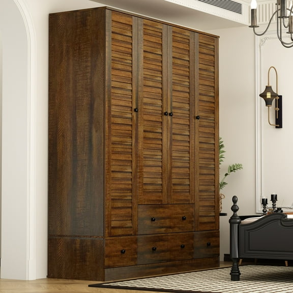 Timechee Wardrobe Armoire Closet 59"W Large Freestanding Wardrobe Cabinet White Brown