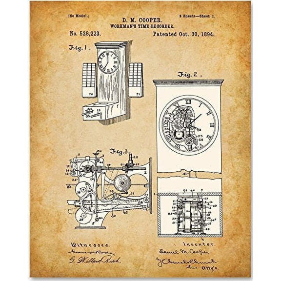 Timeclock Art Print - 11x14 Unframed Patent Print - Great Office Decor