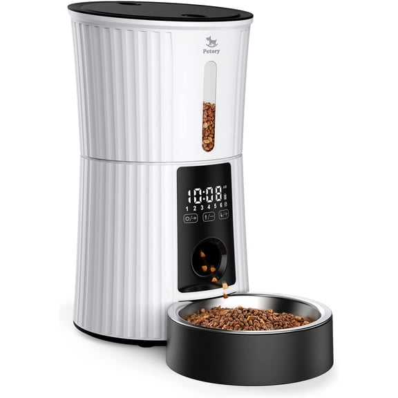 Timed Automatic Cat Feeders - 4L Programable Dry Food Dispenser for Cats and Small Medium Dogs 6 Meals with Desiccant Bag Dual Power Supply 10S Voice Recorder