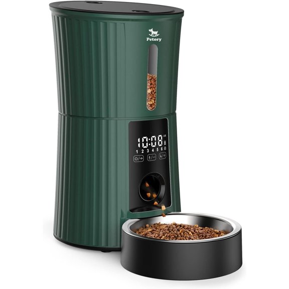 Timed Automatic Cat Feeders - 4L Programable Dry Food Dispenser for Cats and Small Medium Dogs 6 Meals with Desiccant Bag Dual Power Supply 10S Voice Recorder
