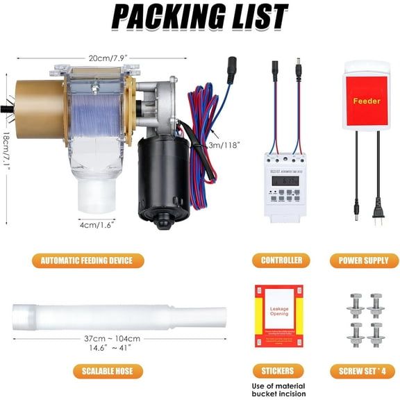 Timed Automatic Chicken Feeder 16 Groups of Timer & Quantitative Poultry Feeders Auto Gravity Food Dispenser Kit for Chicken Rooster Dog Duck Cat Bird Chicken Coop