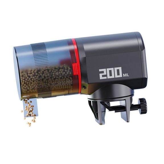 Timed Fish Dispenser with Secure Mounting Support, 200 Milliliter Storage, and Power for Scheduled Ornamental Fish Feeding