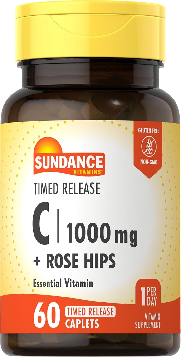 Timed Release Vitamin C With Rose Hips | 1000mg | 60 Caplets | for