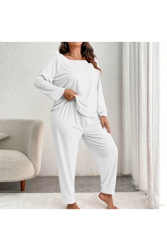 2 Piece Pajamas Sets for Women Plus Size Long Sleeve Tops Pants Sleepwear Lounge Outfits