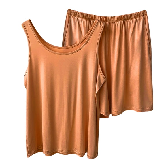Timegard 2 Piece Pjs Sets for Women Scoop Neck Tank Top Loose Shorts Soft Solid Color Casual Outfits