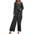 thumbnail image 1 of Timegard 2 Piece Plus Size Outfits for Women Round Neck Irregularly Long Sleeve Top Wide Leg Pants Casual Loose Sets, 1 of 7