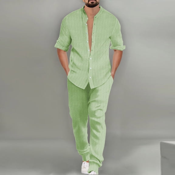 Timegard 2 Piece Sets for Men Button down Long Sleeve Shirts Loose Pants Casual Work Office Outfits Fall