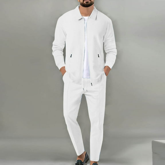 Timegard 2 Piece Sets for Men Fall Zip up Long Sleeve Jackets Pants Lounge Outfits Solid Color Fashion