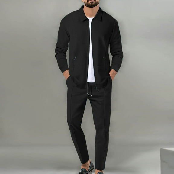 Timegard 2 Piece Sets for Men Fall Zip up Long Sleeve Jackets Pants Lounge Outfits Solid Color Fashion