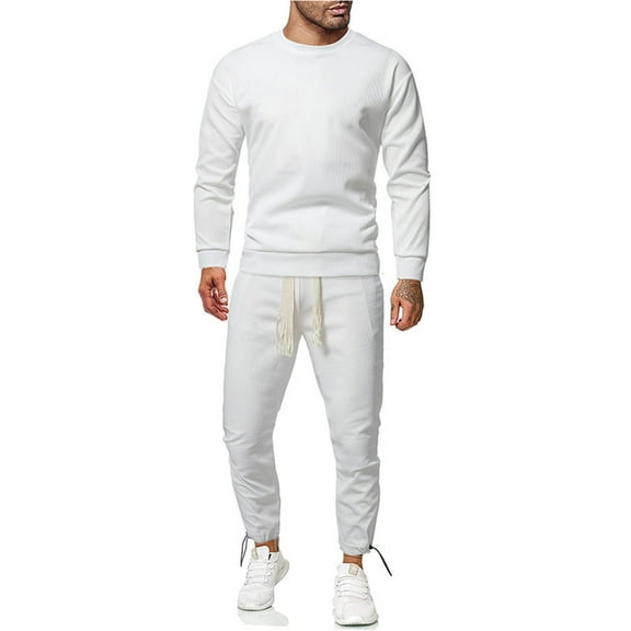 Timegard 2 Piece Sets for Men Plus Size Drop Shoulder Long Sleeve Pullover Pants Casual Workout Outfits