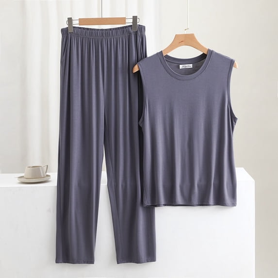 Timegard 2 Piece Sets for Men Plus Size Pajamas Loungewear Summer Soft Tank Tops Pants Outfits with Pockets