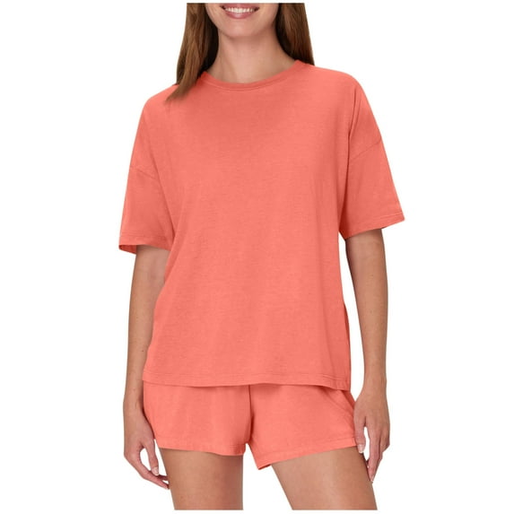 Timegard 2 Piece Sets for Women Crewneck Tshirts Shorts Loose Comfy Solid Color Casual Summer Outfits