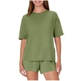 thumbnail image 1 of Timegard 2 Piece Sets for Women Crewneck Tshirts Shorts Loose Comfy Solid Color Casual Summer Outfits, 1 of 7