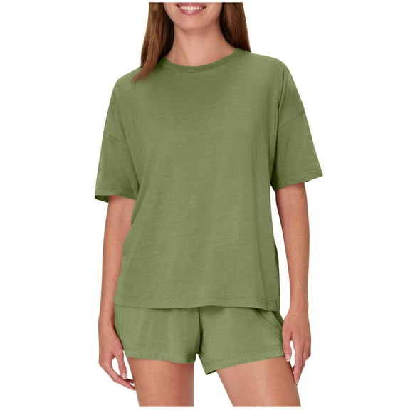 Timegard 2 Piece Sets for Women Crewneck Tshirts Shorts Loose Comfy Solid Color Casual Summer Outfits