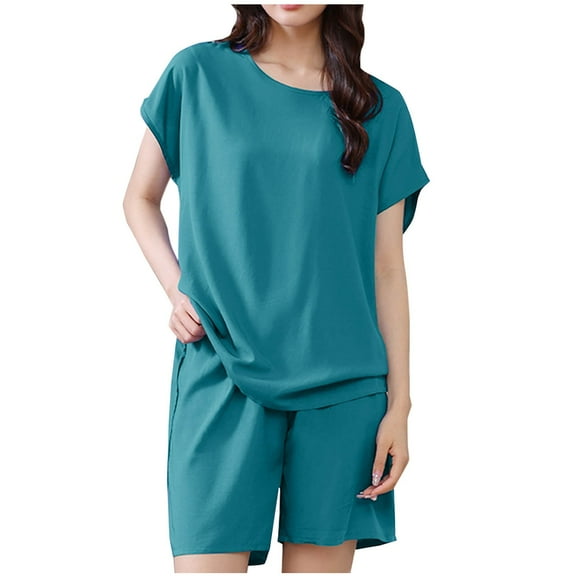 Timegard 2 Piece Sets for Women Loungewear Short Sleeve Tee Shorts Casual Loose Comfy Pjs Outfits Fashion